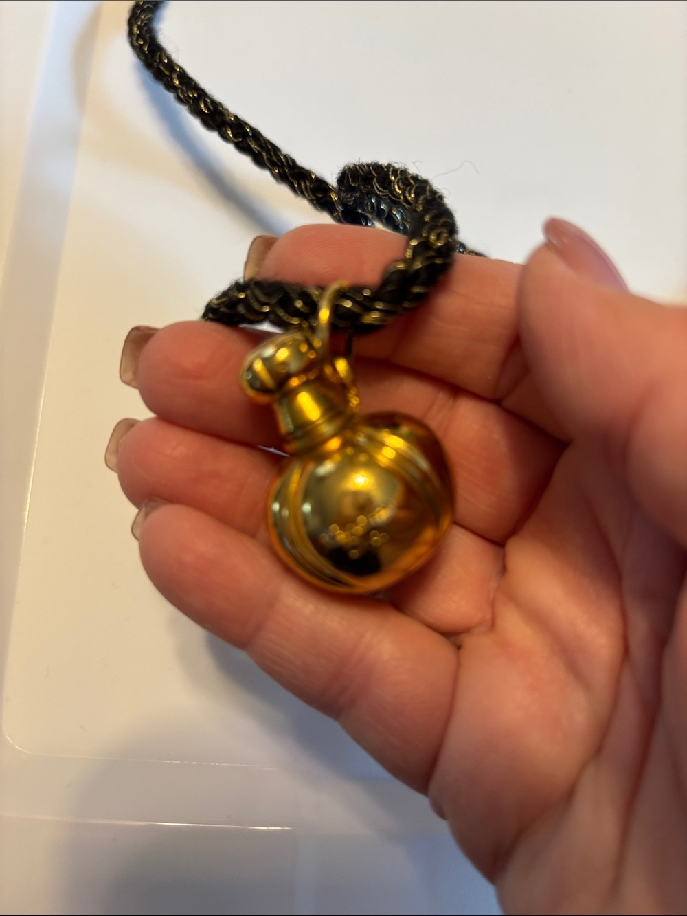 Dior Black Rope Necklace with Gold Perfume-Bottle Pendant